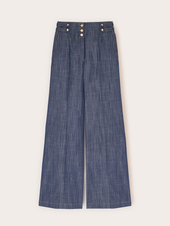 Jeans palazzo in denim a vita alta con piega