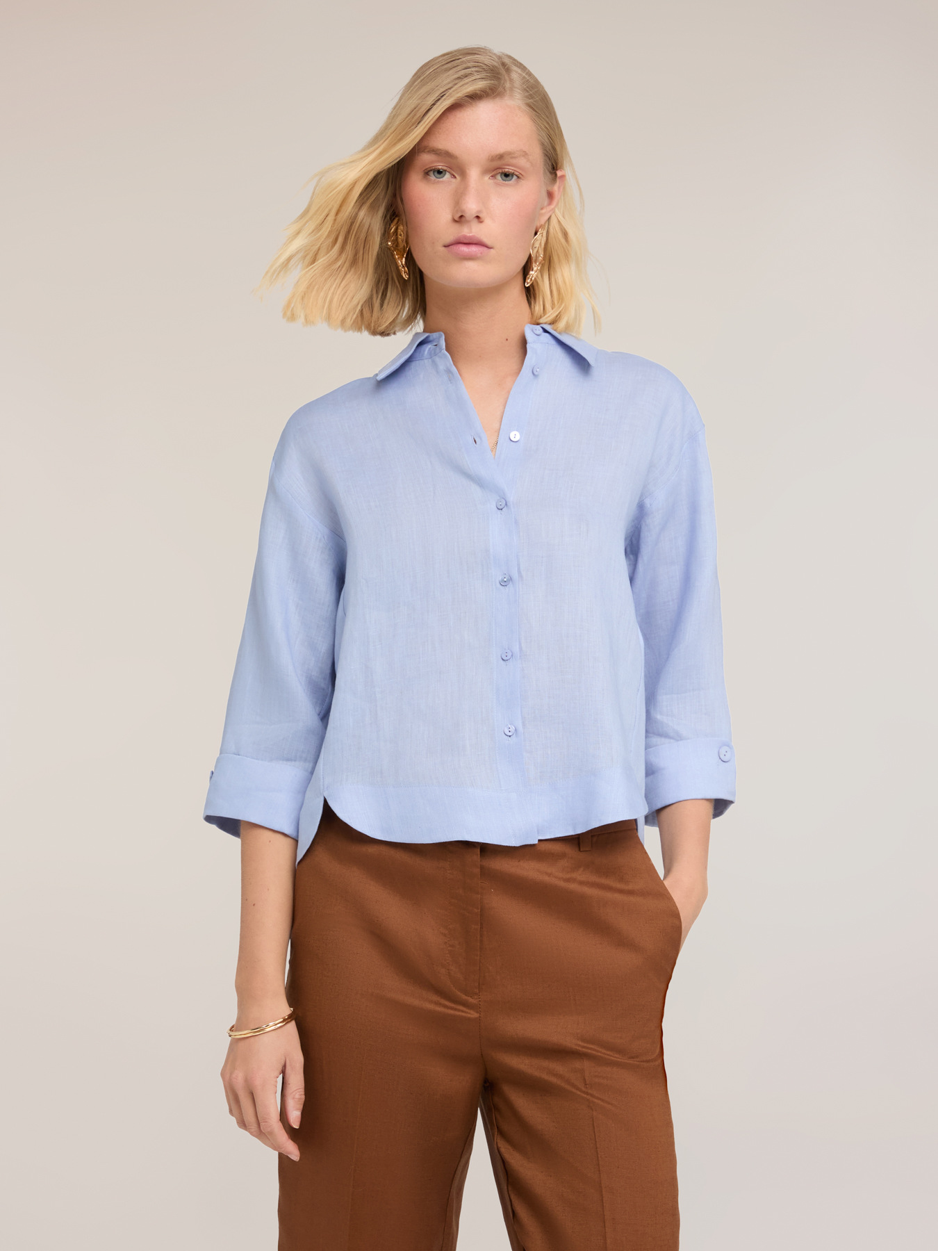 Camicia boxy in lino image number 0