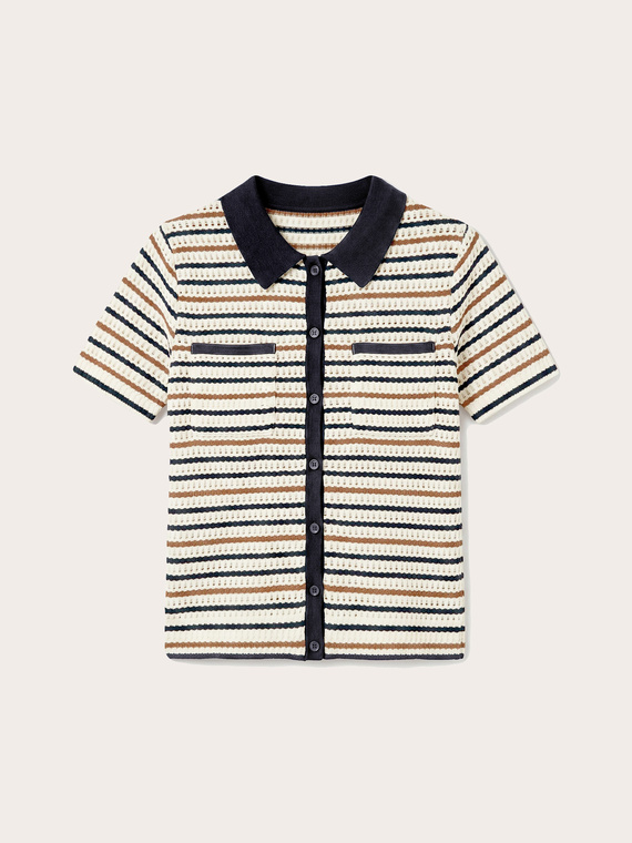 T-shirt a righe con colletto a contrasto