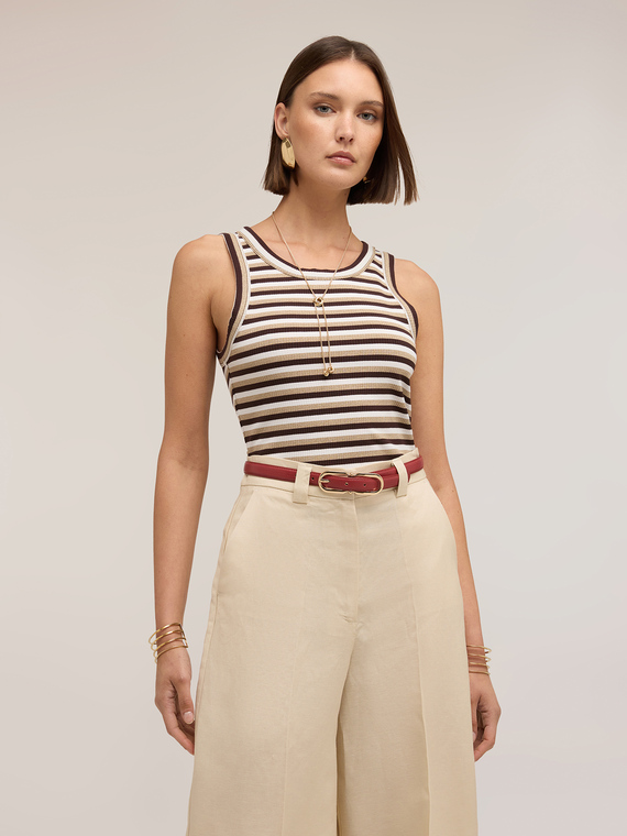 Top a righe in misto viscosa lurex