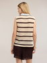 Top in maglia ajour&eacute; a righe con colletto polo image number 1