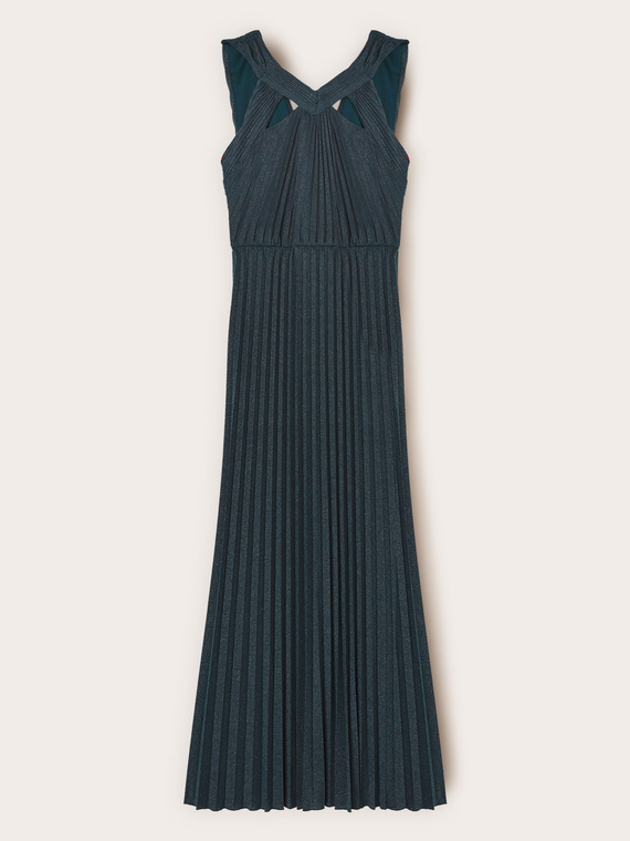 Vestito lungo in jersey lurex pliss&eacute;