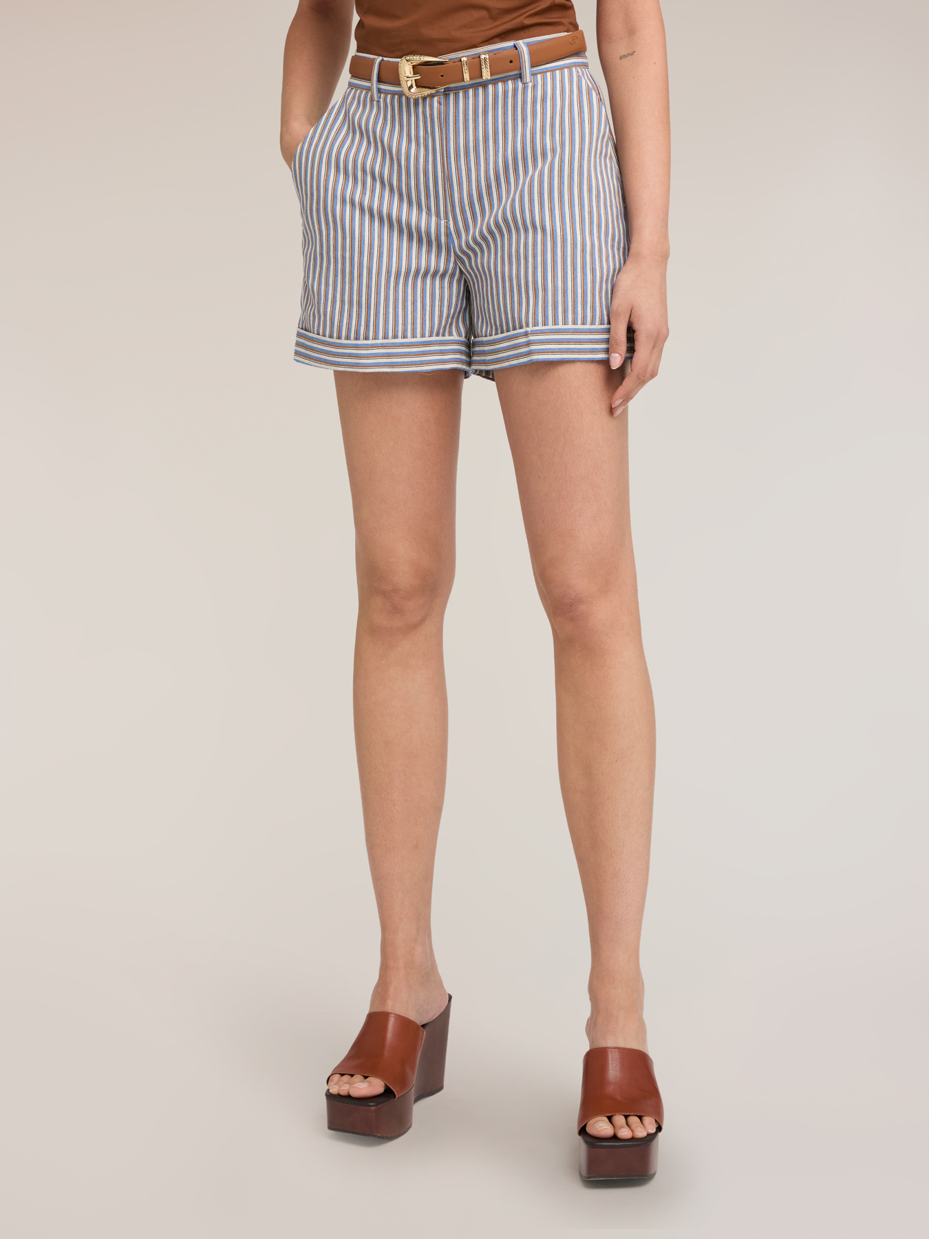 Shorts a righe in misto cotone image number 0