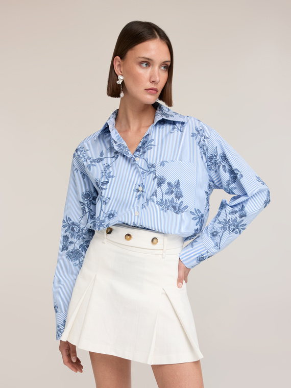 Camicia over a righe con stampa floreale