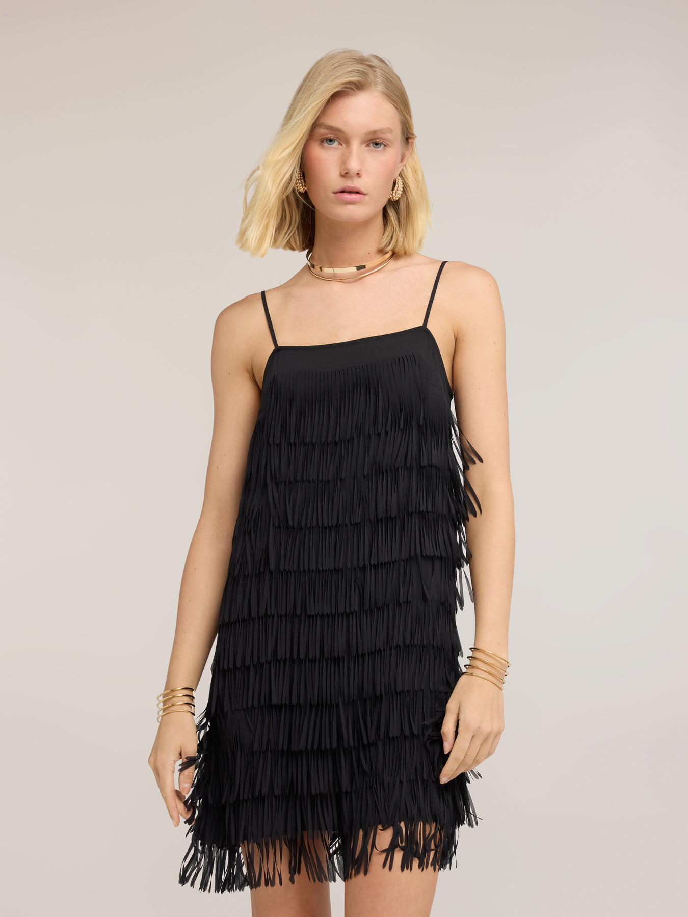 Vestito corto in georgette con frange image number 2