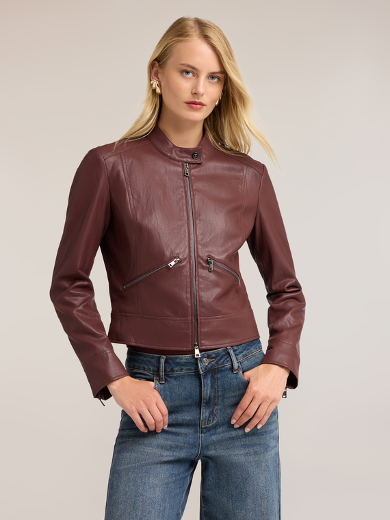 Giacca biker con collo alla coreana