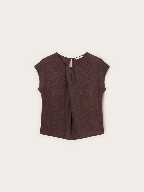 T-shirt in misto lino con drappeggio