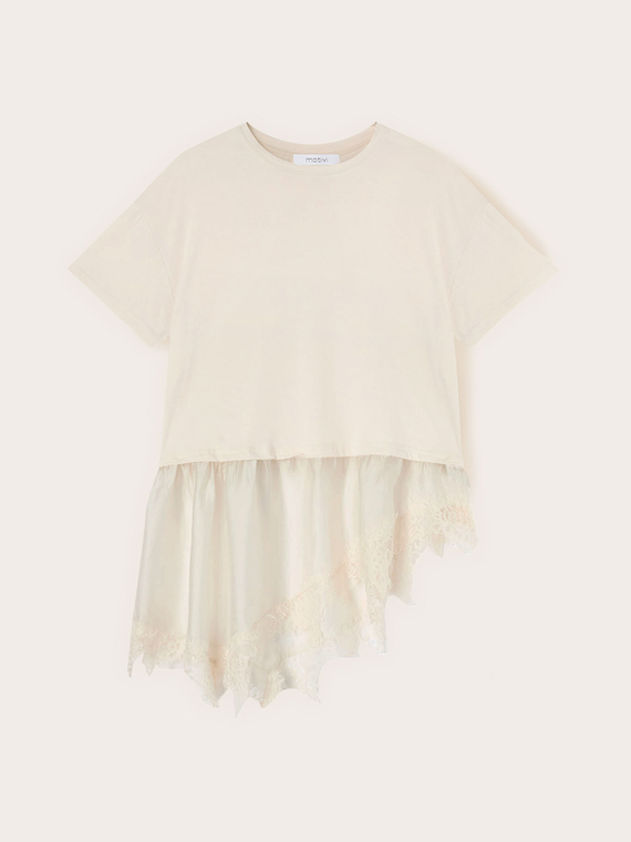 T-shirt con inserto in pizzo