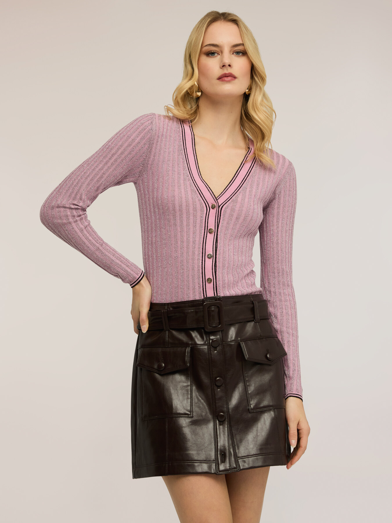 Cardigan in maglia a coste misto lurex image number 0