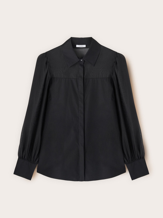 Camicia in popeline con inserti semitrasparenti
