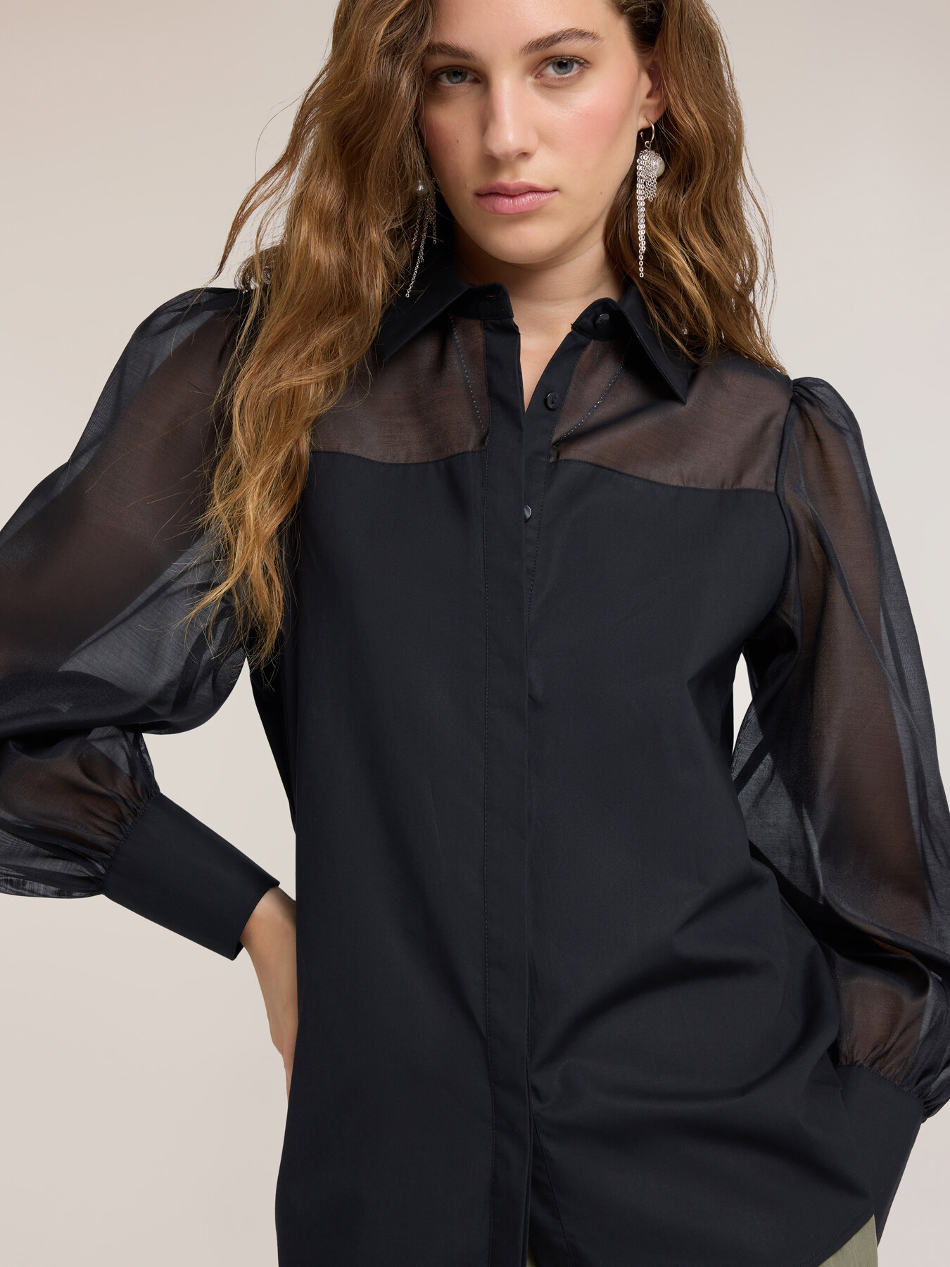 Camicia in popeline con inserti semitrasparenti image number 2