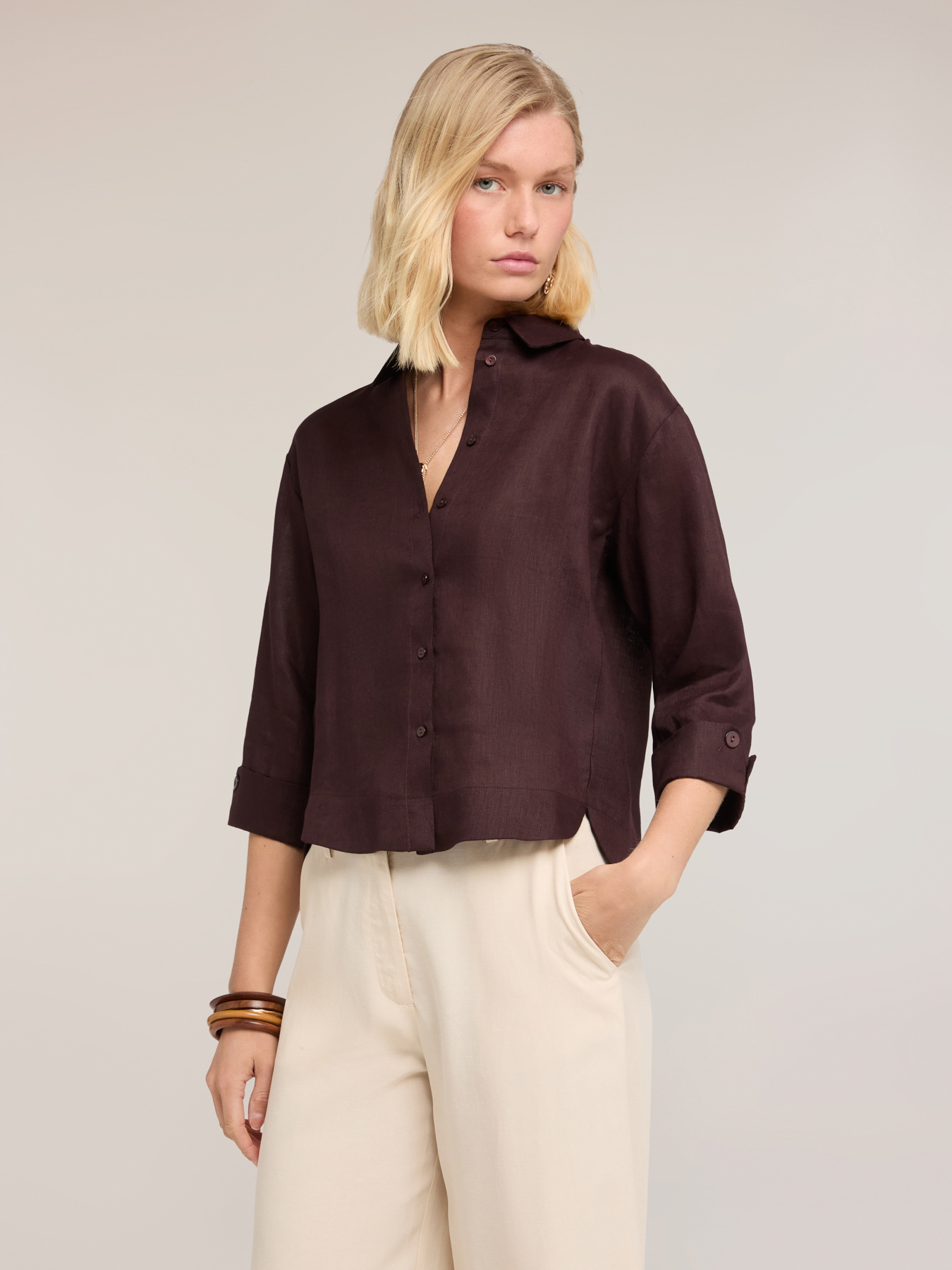 Camicia boxy in lino image number 0