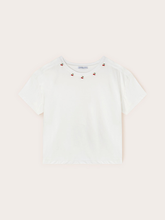 T-shirt con ricamo ciliegie