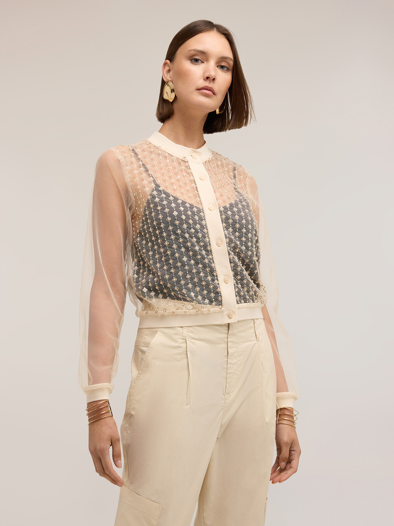 Camicia in tulle con ricamo gioiello image number 2