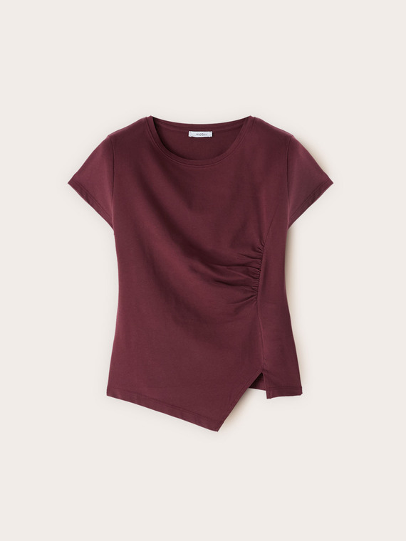 T-shirt con drappeggio laterale asimmetrico