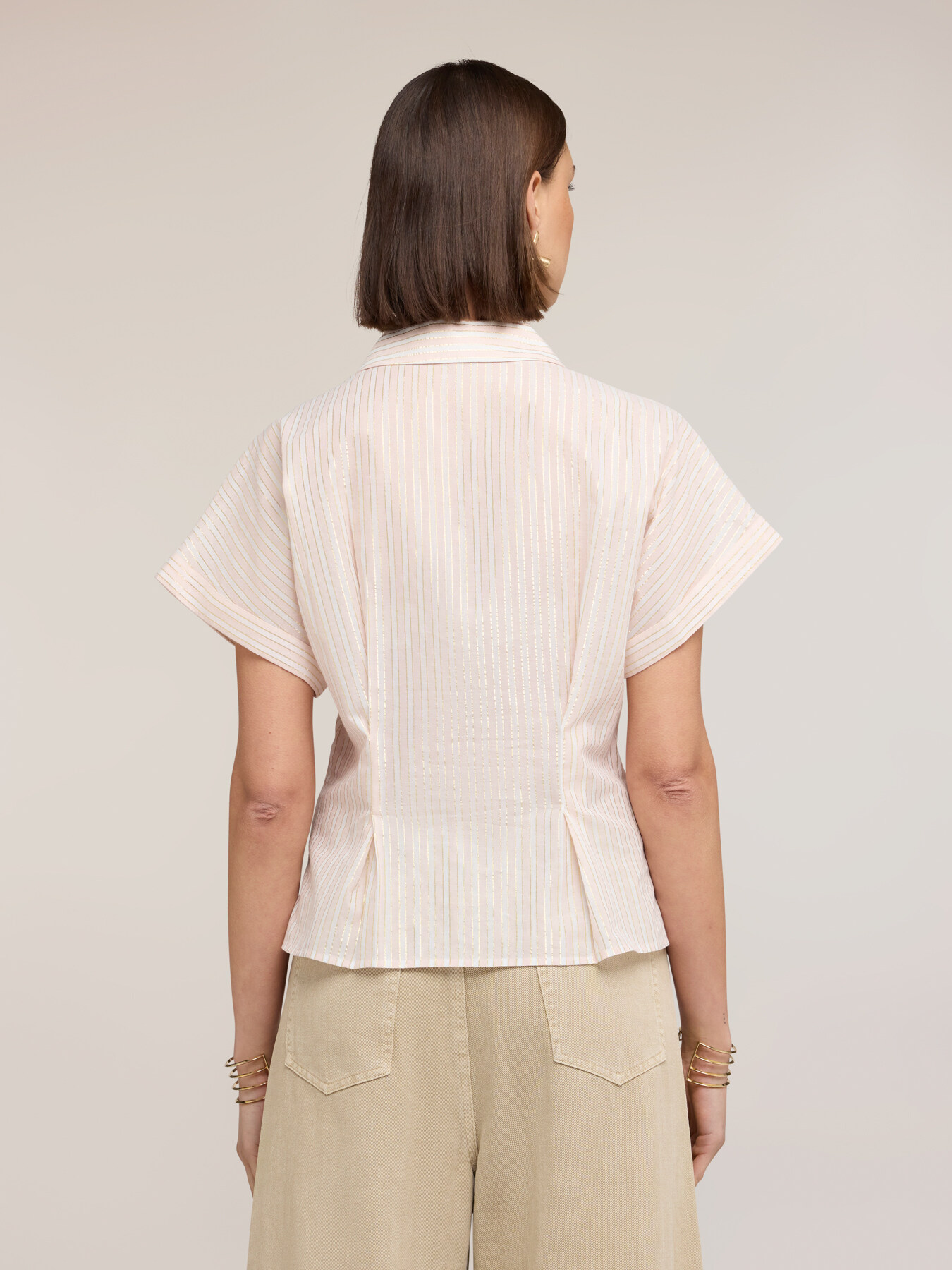 Camicia in mussola a righe lurex image number 1