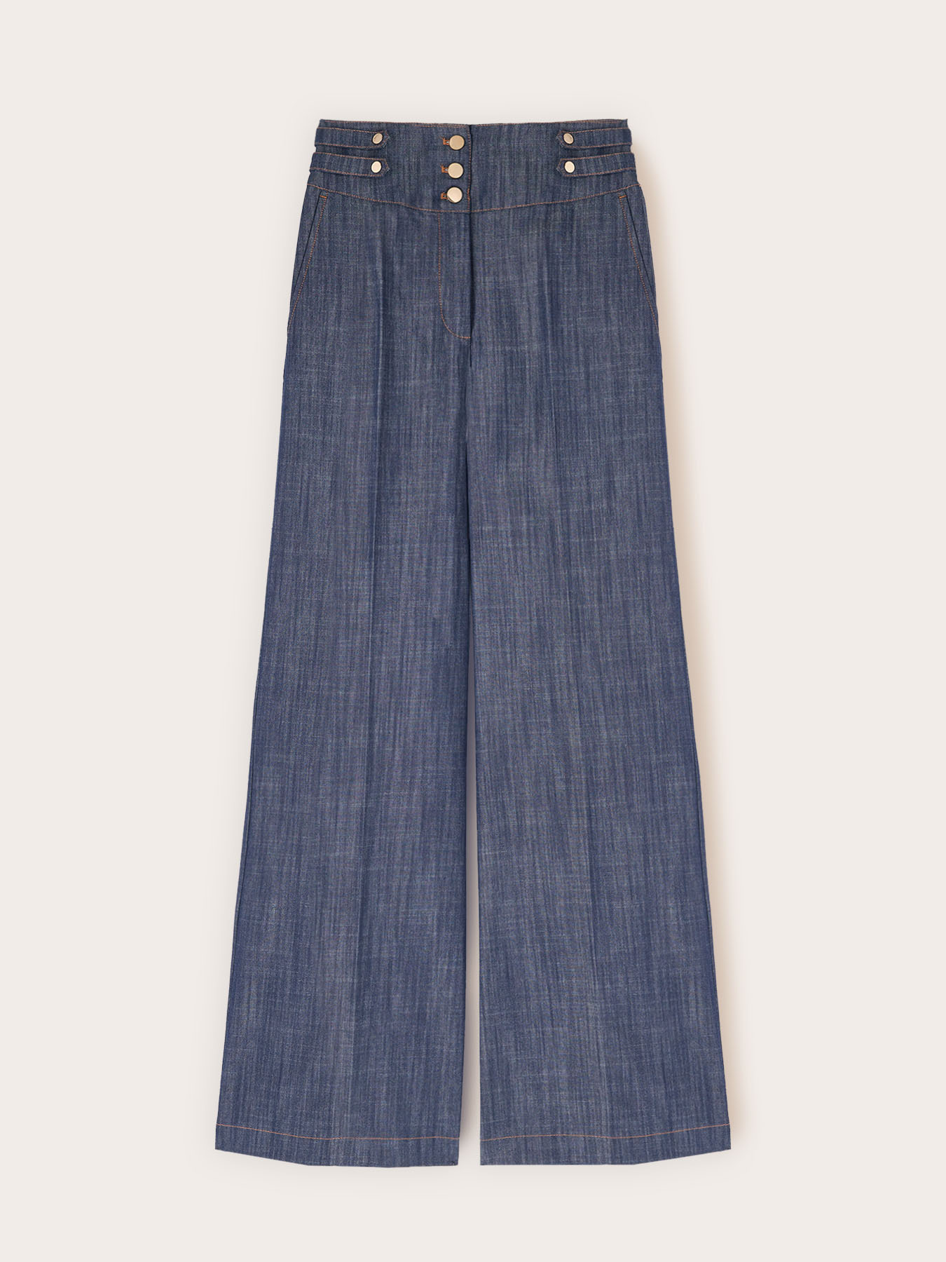 Jeans palazzo in denim a vita alta con piega image number 4