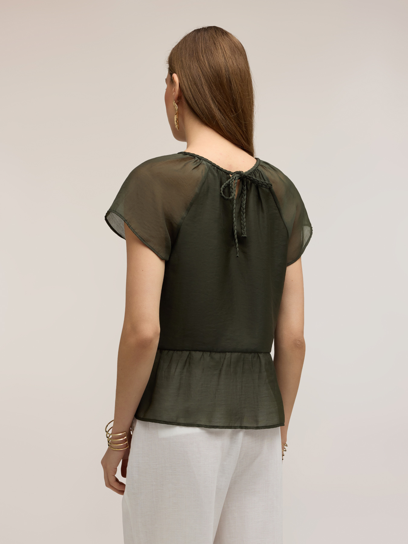 Blusa in mussola con lacci intrecciati image number 1