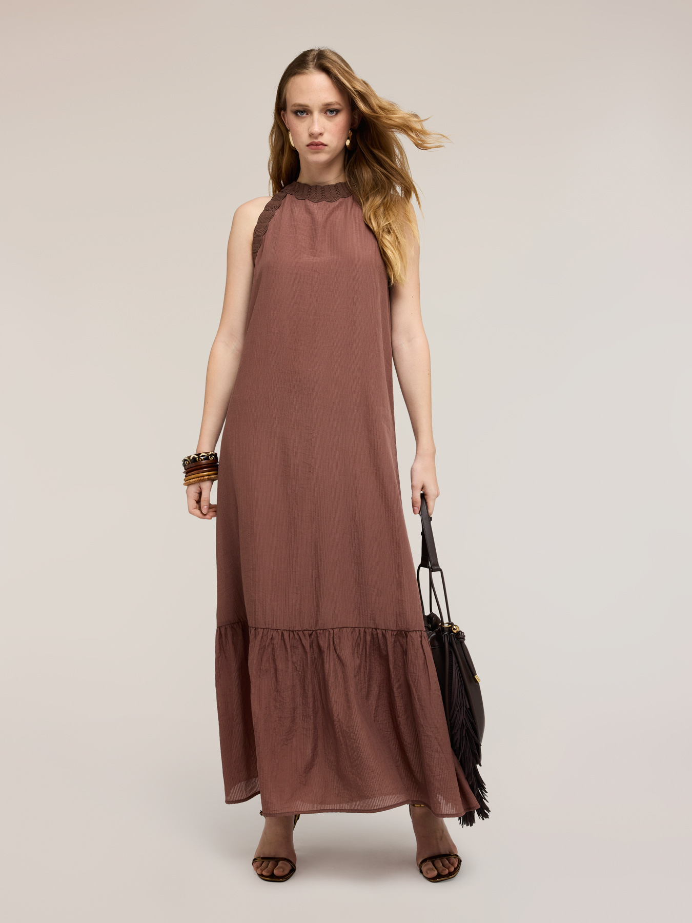 Vestito lungo in creponne misto lyocell image number 0