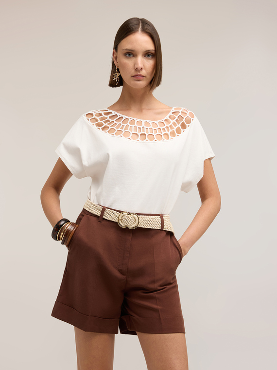 T-shirt in jersey con lavorazione effetto pizzo