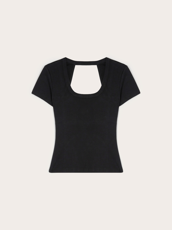 T-shirt in jersey a coste con cut-out
