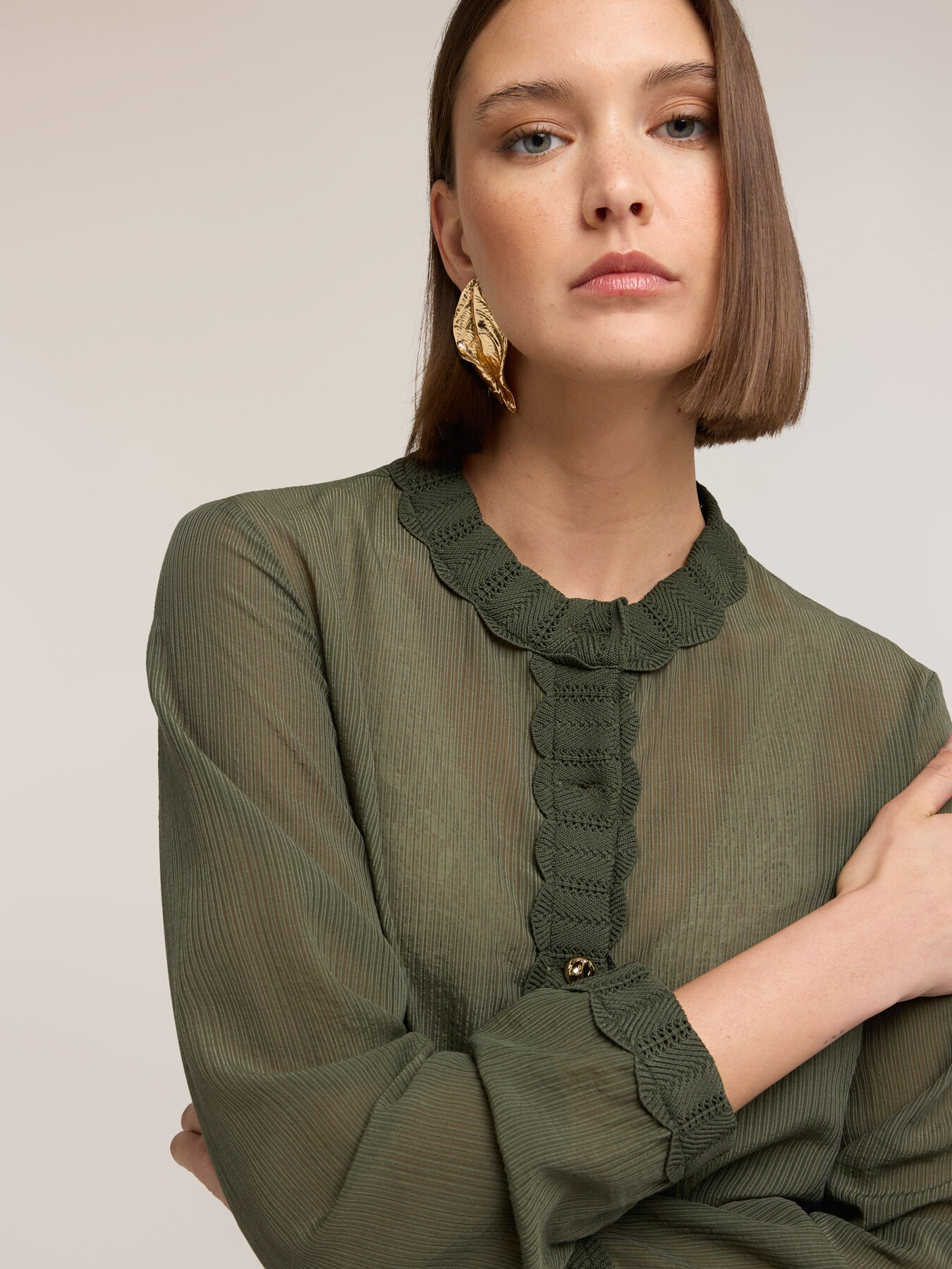 Camicia misto lyocell con bordi in maglia image number 3