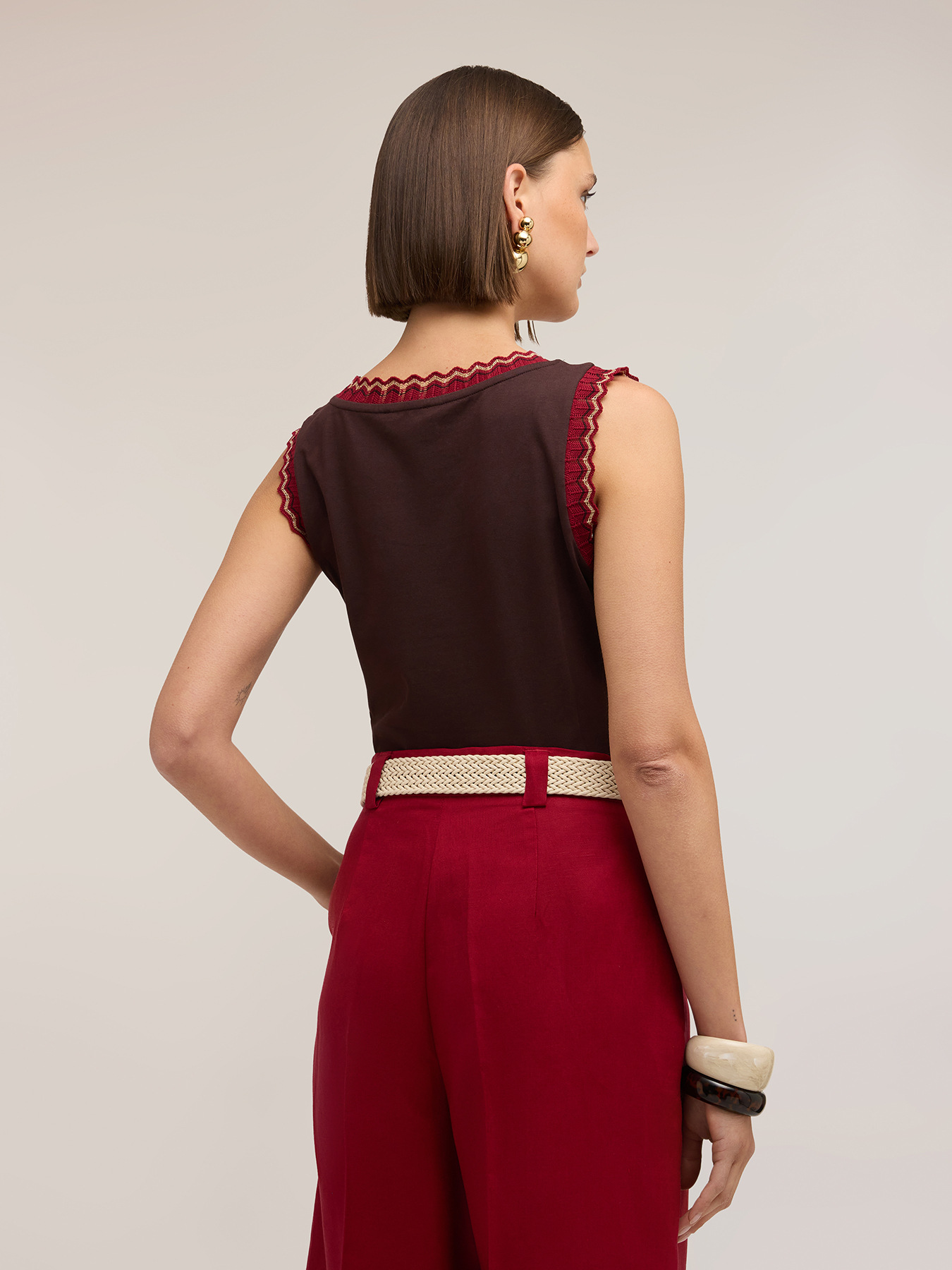 Top in jersey con bordo in maglia image number 1