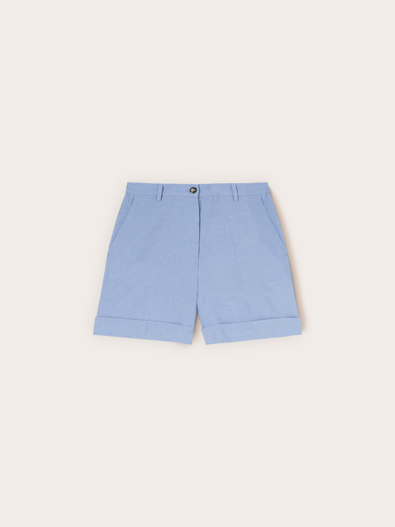Shorts in misto lino con risvolto