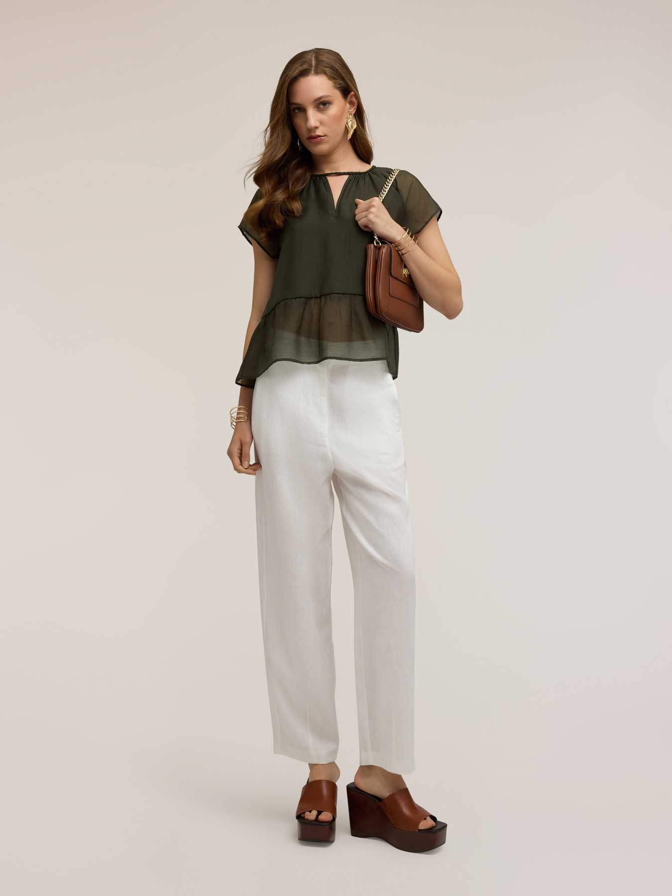 Blusa in mussola con lacci intrecciati image number 0