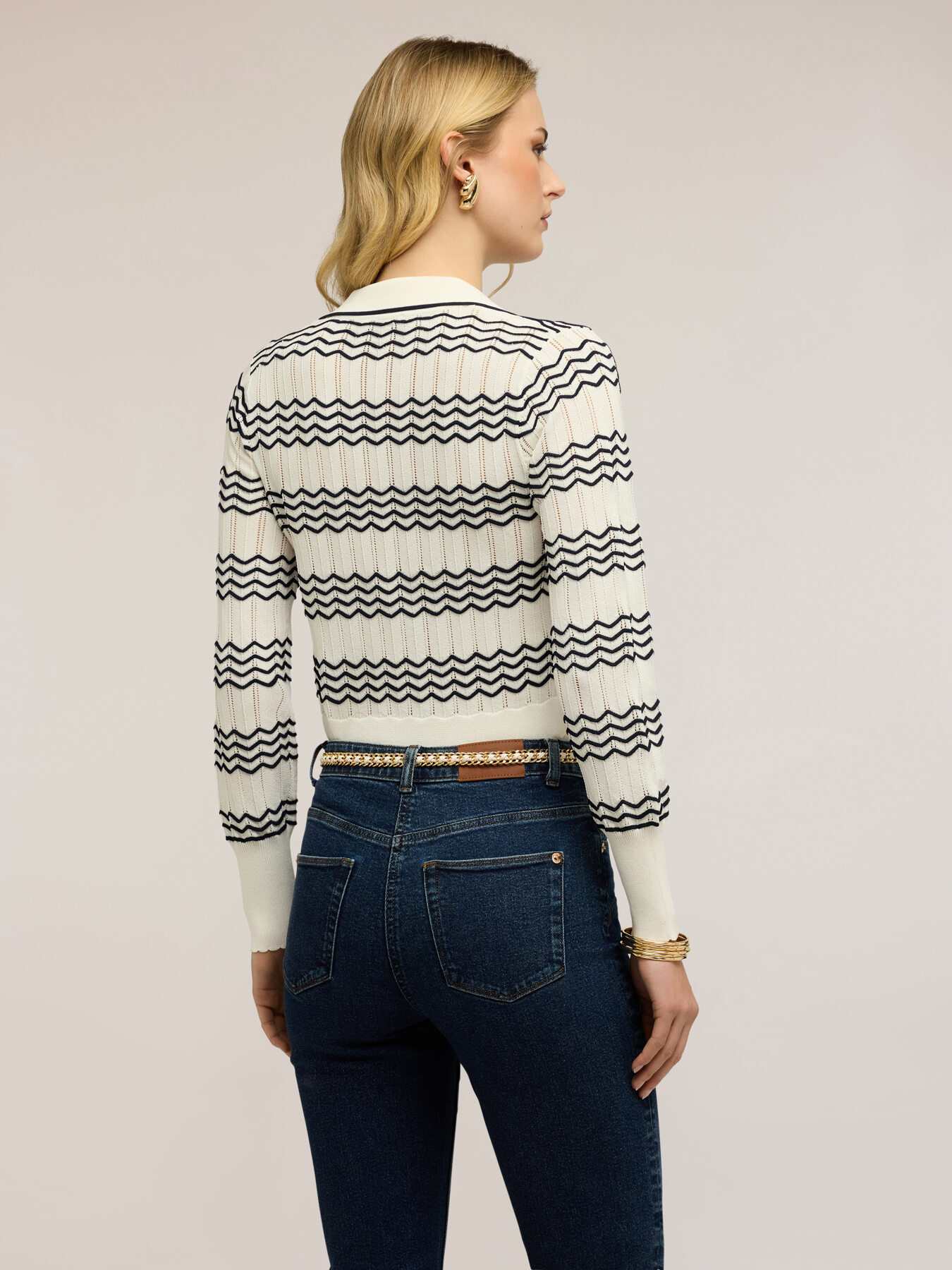 Polo in maglia fine a righe chevron image number 2