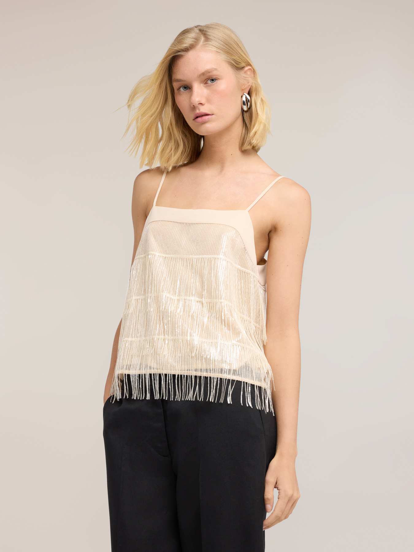 Top in tulle con frange image number 2