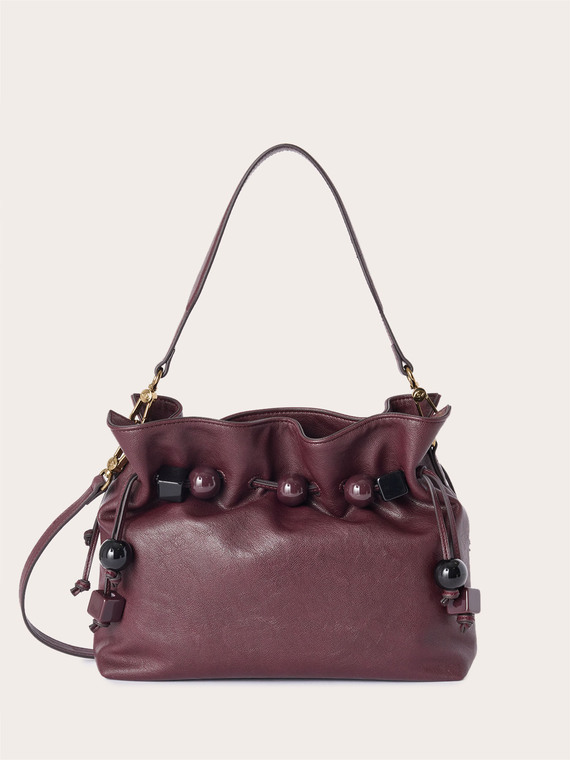 Borsa secchiello con coulisse e perle