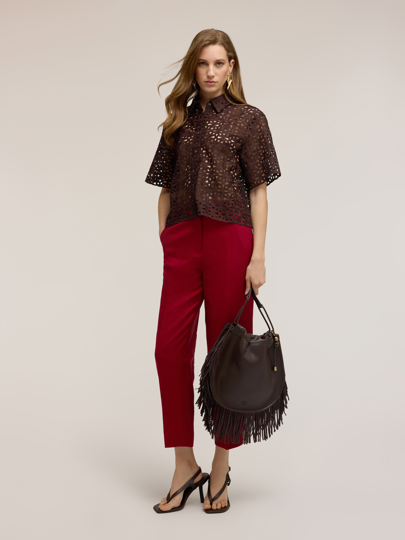 Camicia boxy in pizzo macram&eacute; image number 0