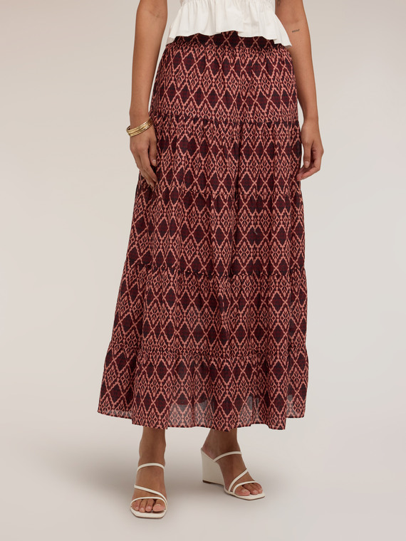 Gonna svasata maxi in voile con stampa geometrica