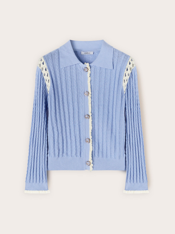 Cardigan in maglia fine con inserti traforati