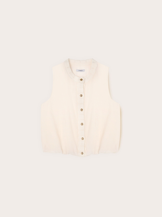 Top misto lyocell con bordi in maglia