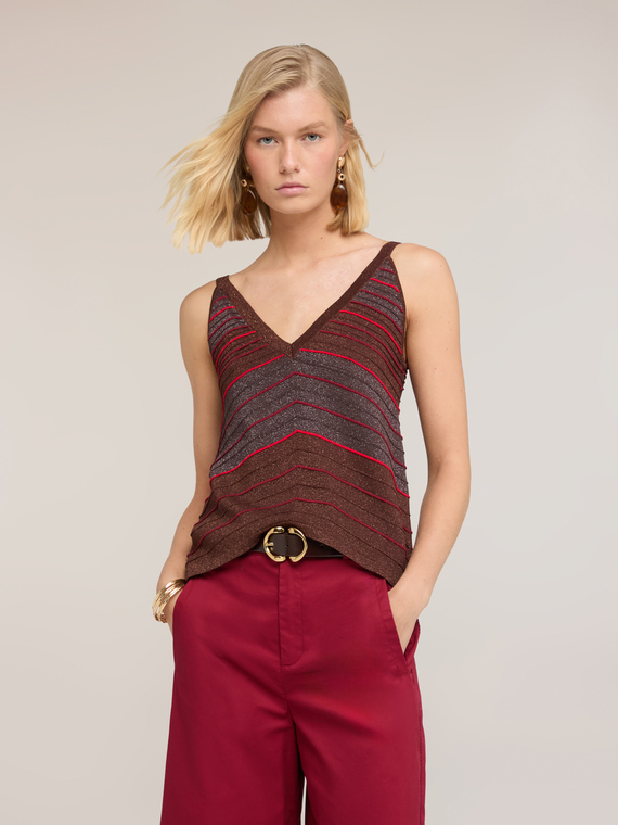 Top in maglia a righe in misto lurex