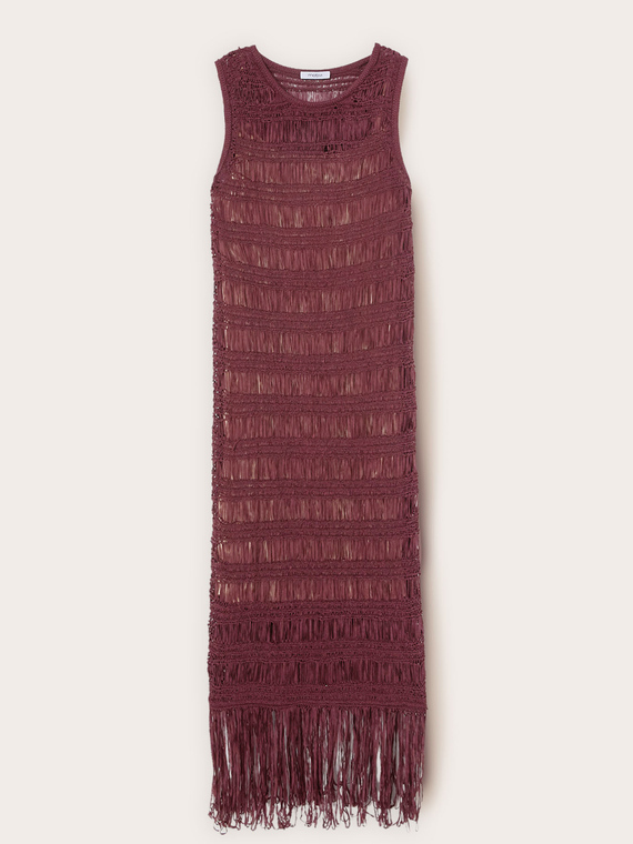 Vestito tubino in maglia macram&eacute; con frange