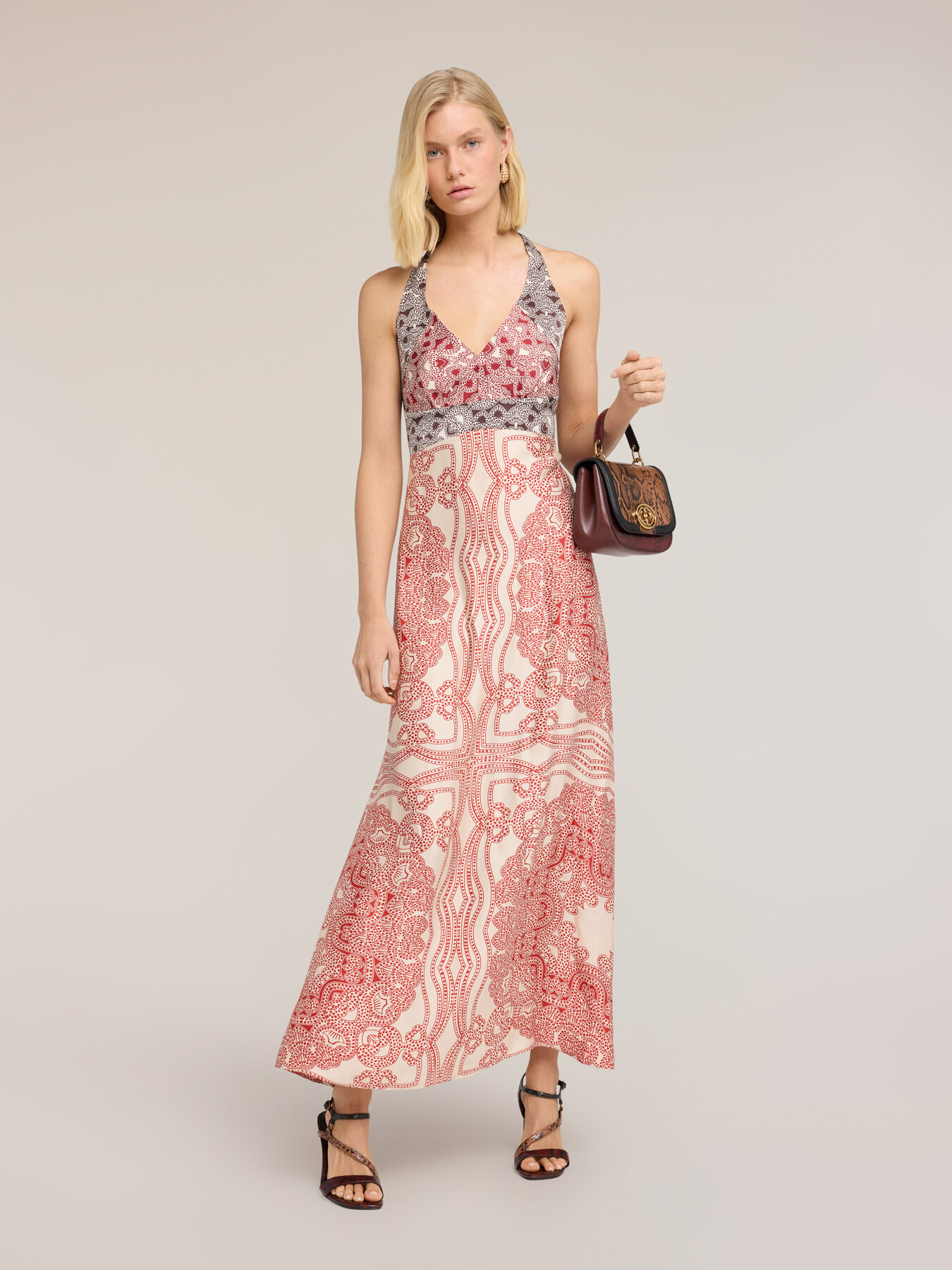 Vestito lungo in raso stampa paisley image number 0