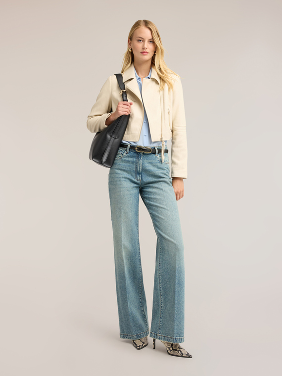 Jeans wide a vita alta washed