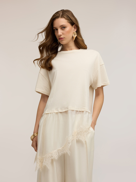 T-shirt con inserto in pizzo