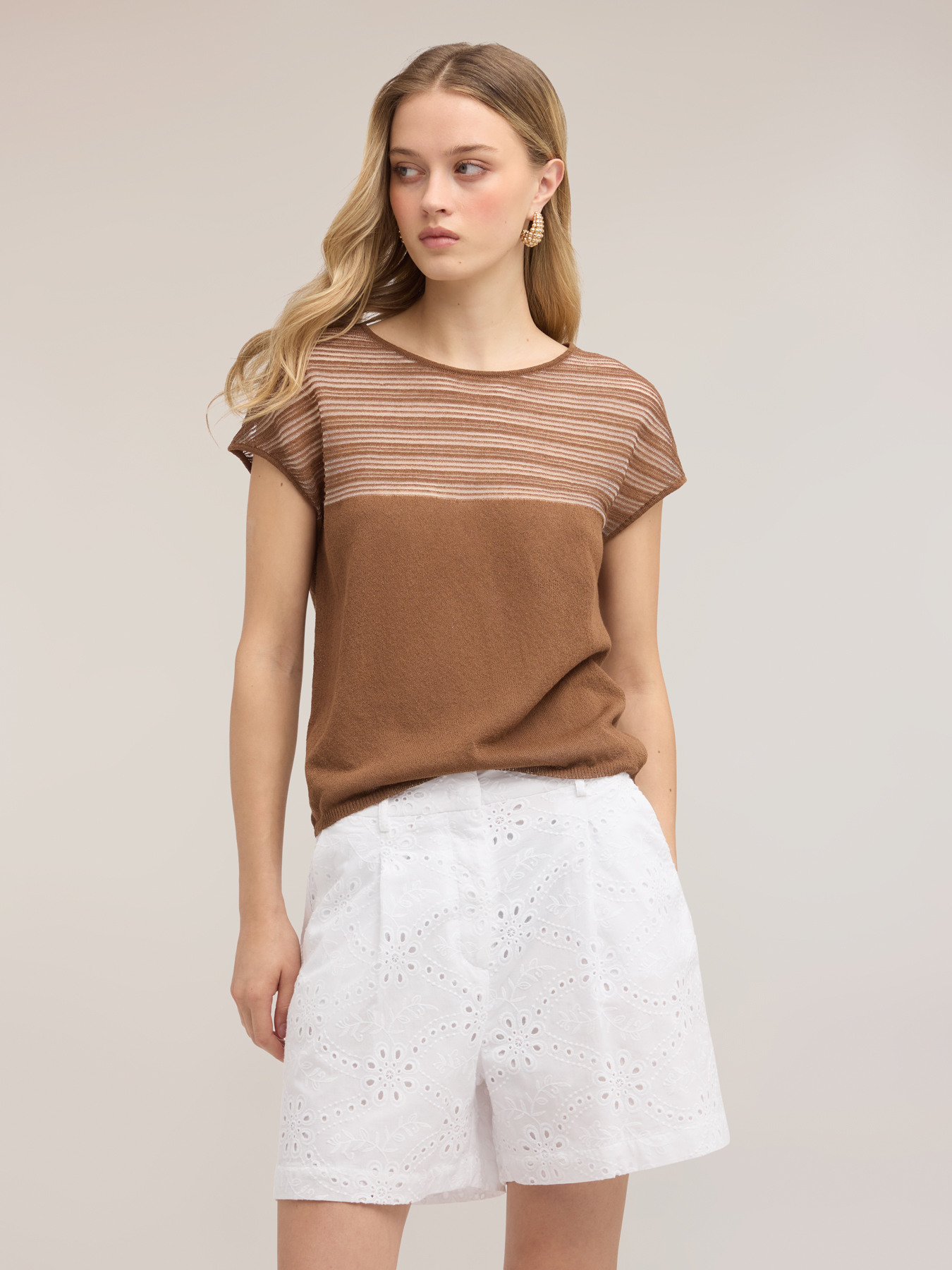 Maglia a righe in misto lino image number 2