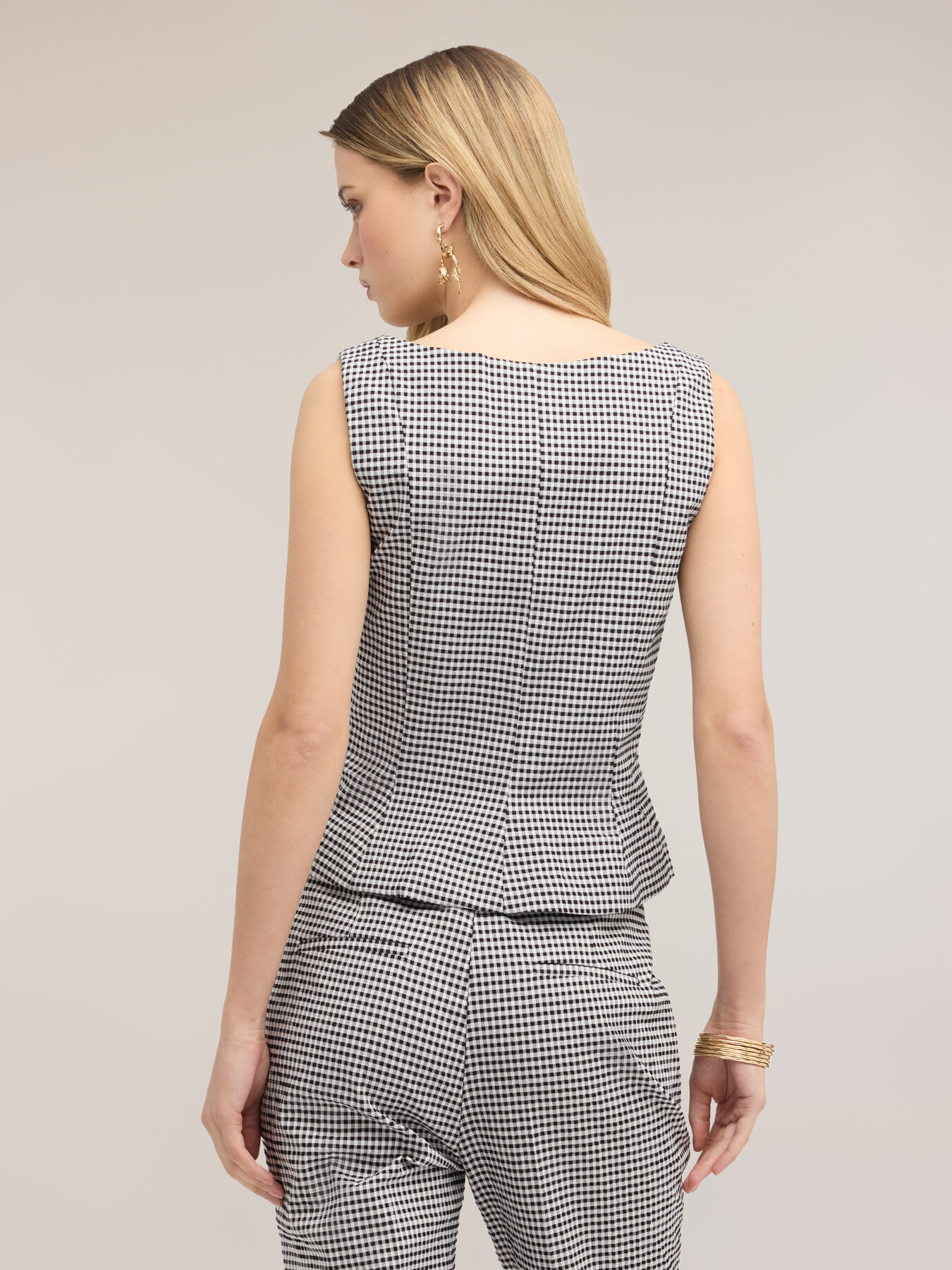 Top misto cotone tinto filo con fantasia vichy image number 1