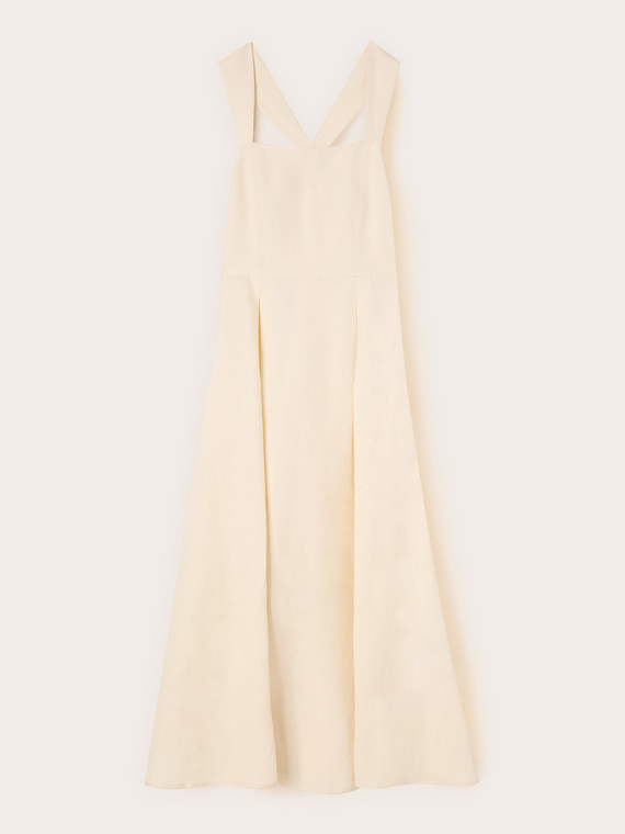 Vestito con scollo quadrato in misto lino