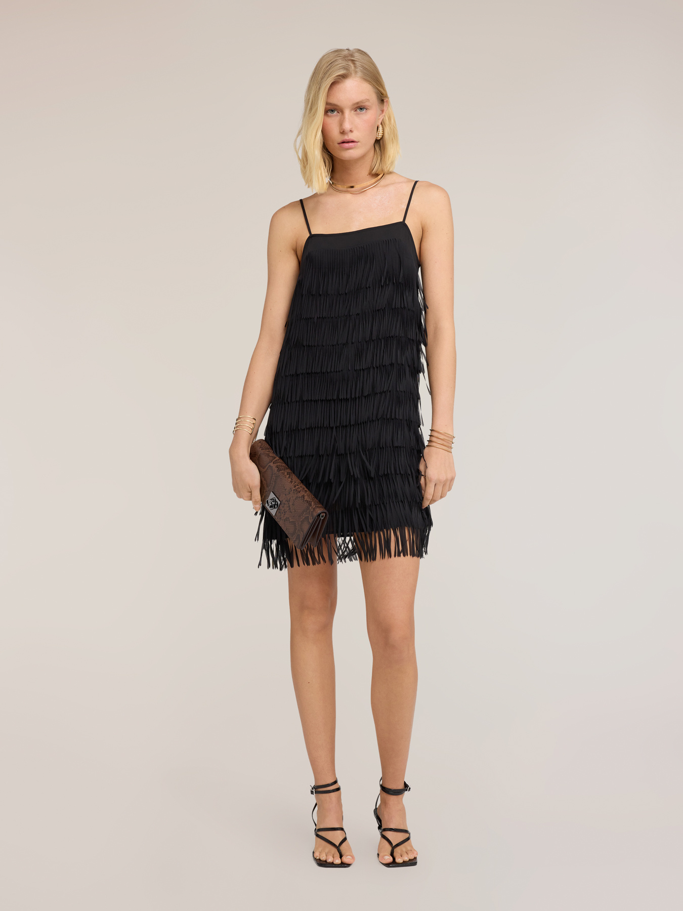 Vestito corto in georgette con frange image number 0
