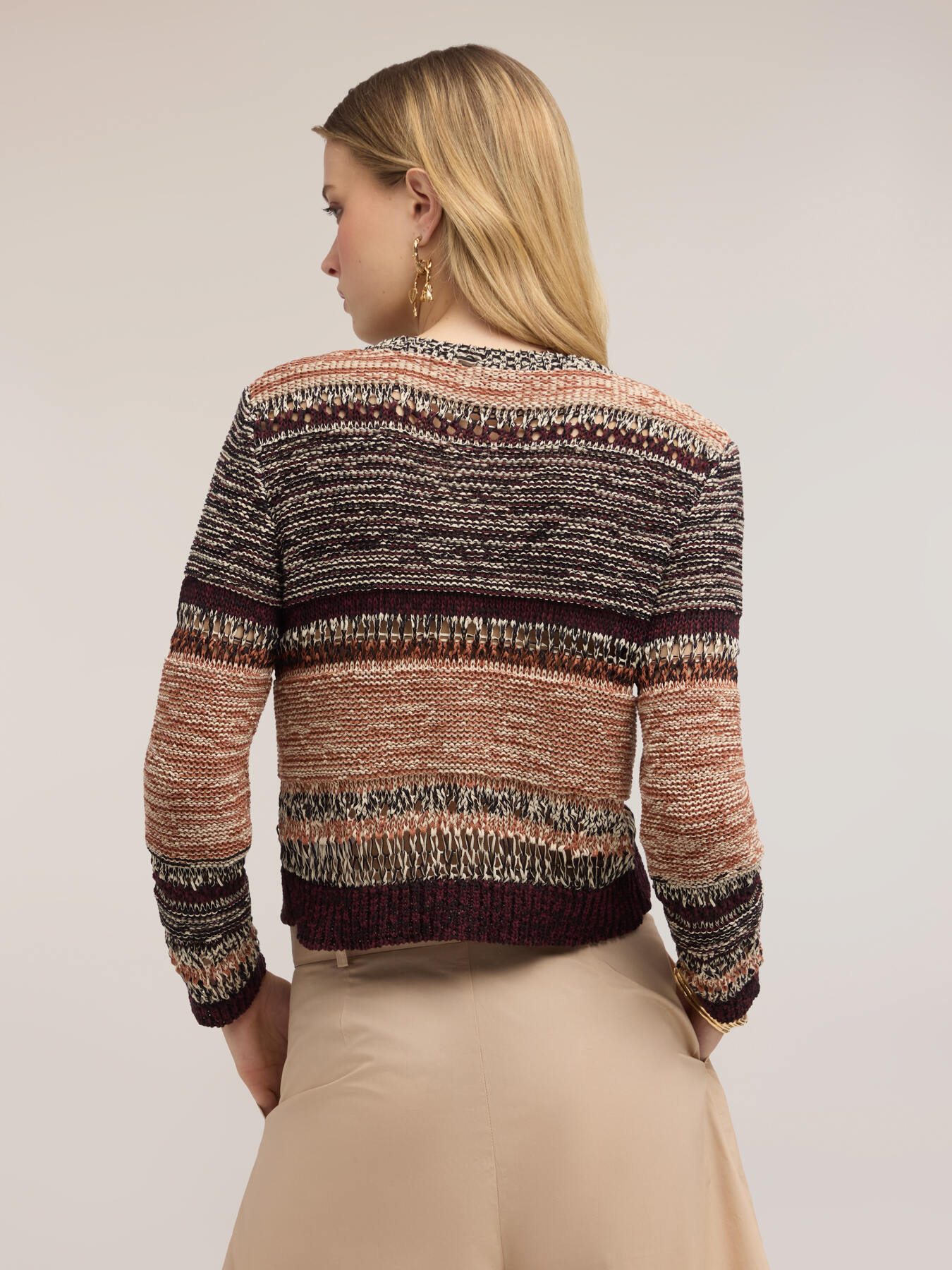 Cardigan corto in maglia traforata a righe image number 2