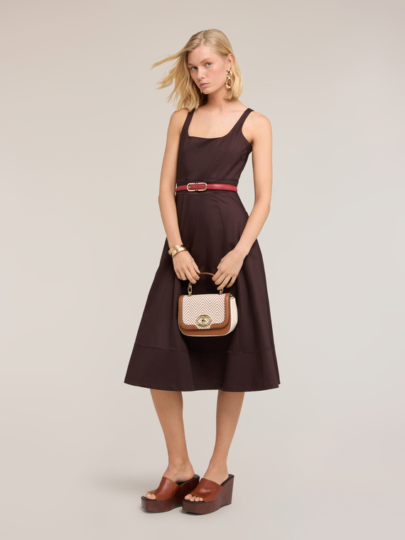 Vestito flare in popeline con ajour&eacute;