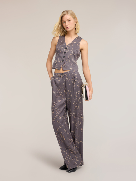 Pantaloni palazzo in twill di viscosa con stampa a fiori
