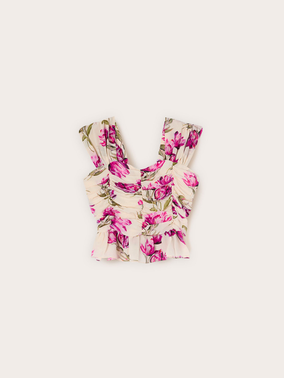 Top arricciato con stampa floreale