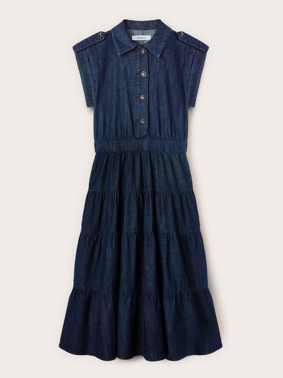 Vestito chemisier in denim con gonna a balze